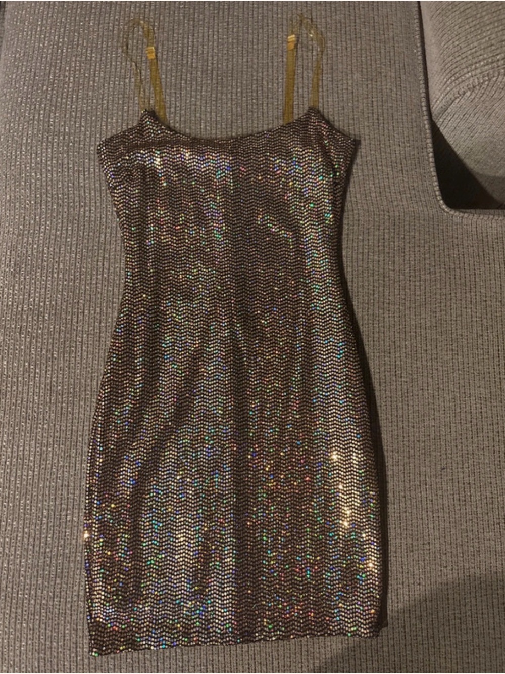 Gold Sequin Mini Slip Dress with Spaghetti Straps